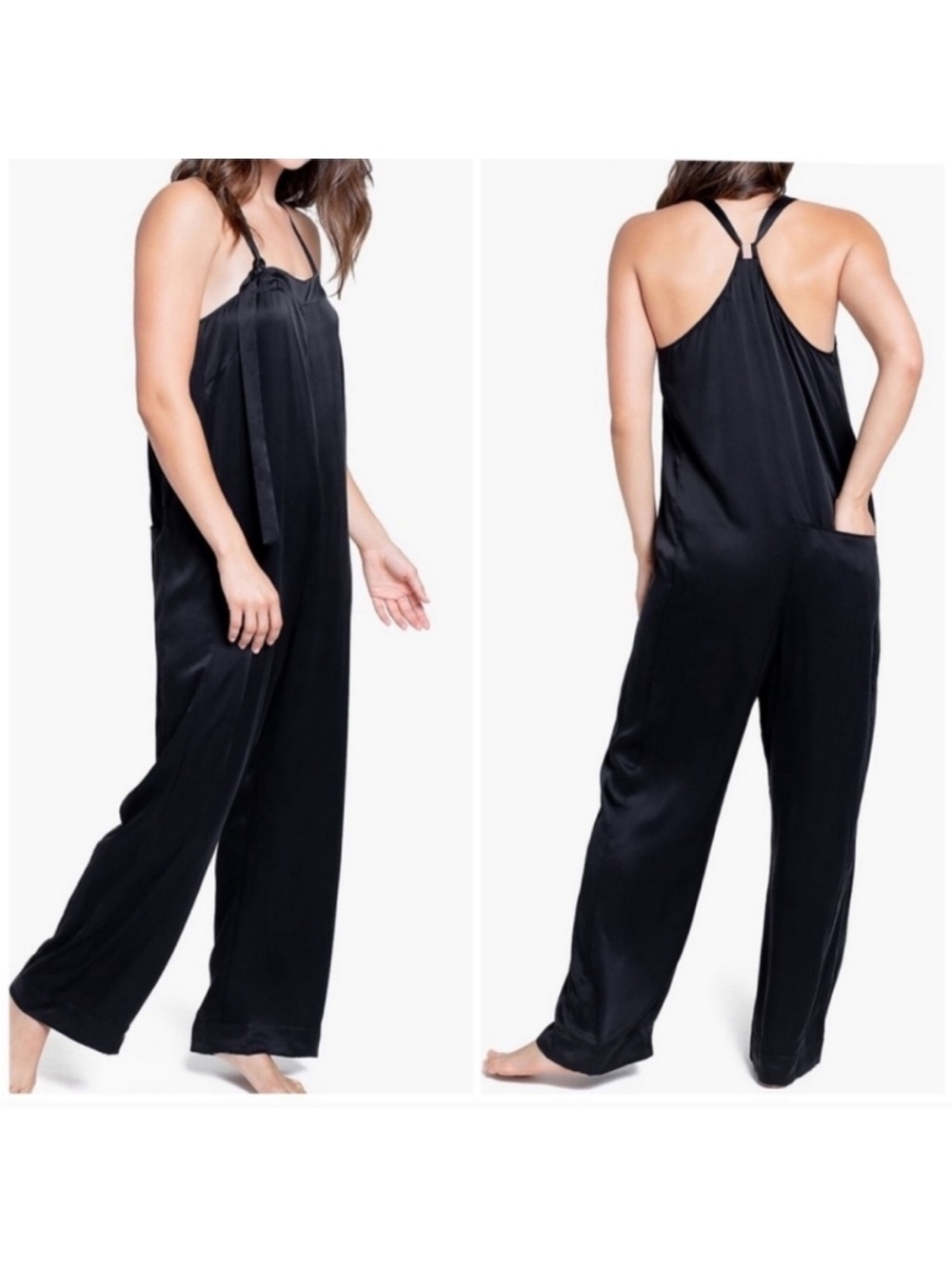Lunya Silk Washable Tie Strap Sleep Relaxed One Piece Jumpsuit Minimalist S